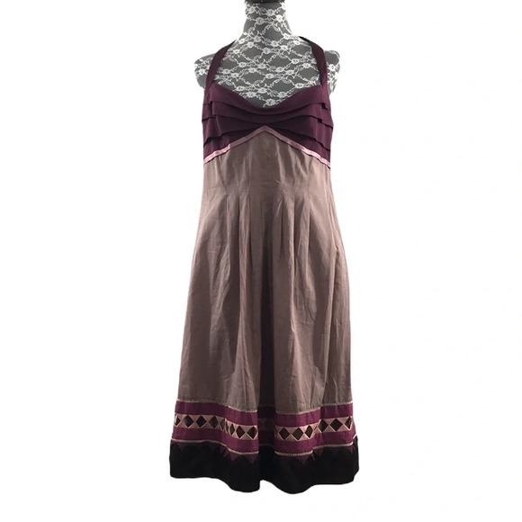 Y2K Cynthia Cynthia Steffe Mocha Purple Halter Sheath Dress Womens 10 Babydoll - Picture 1 of 14